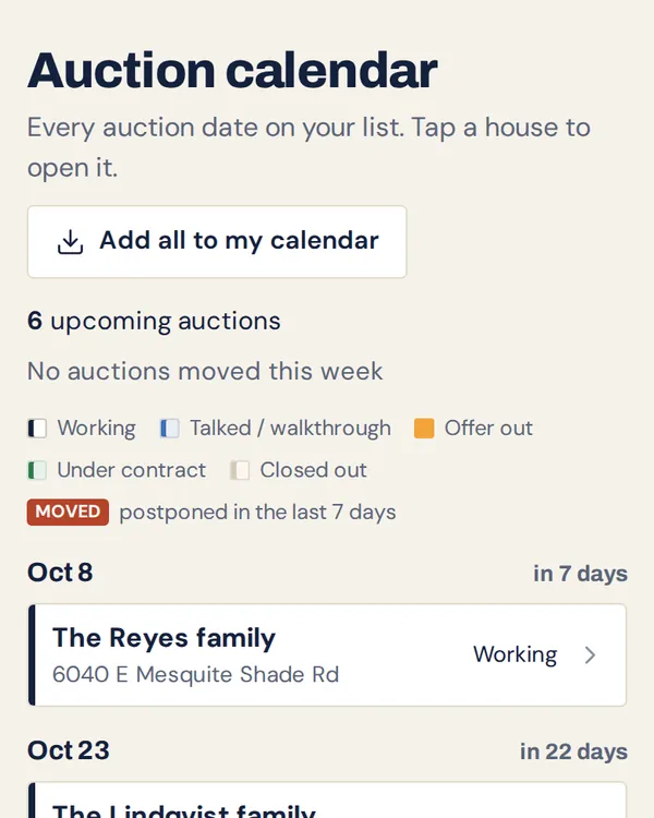 Auction calendar